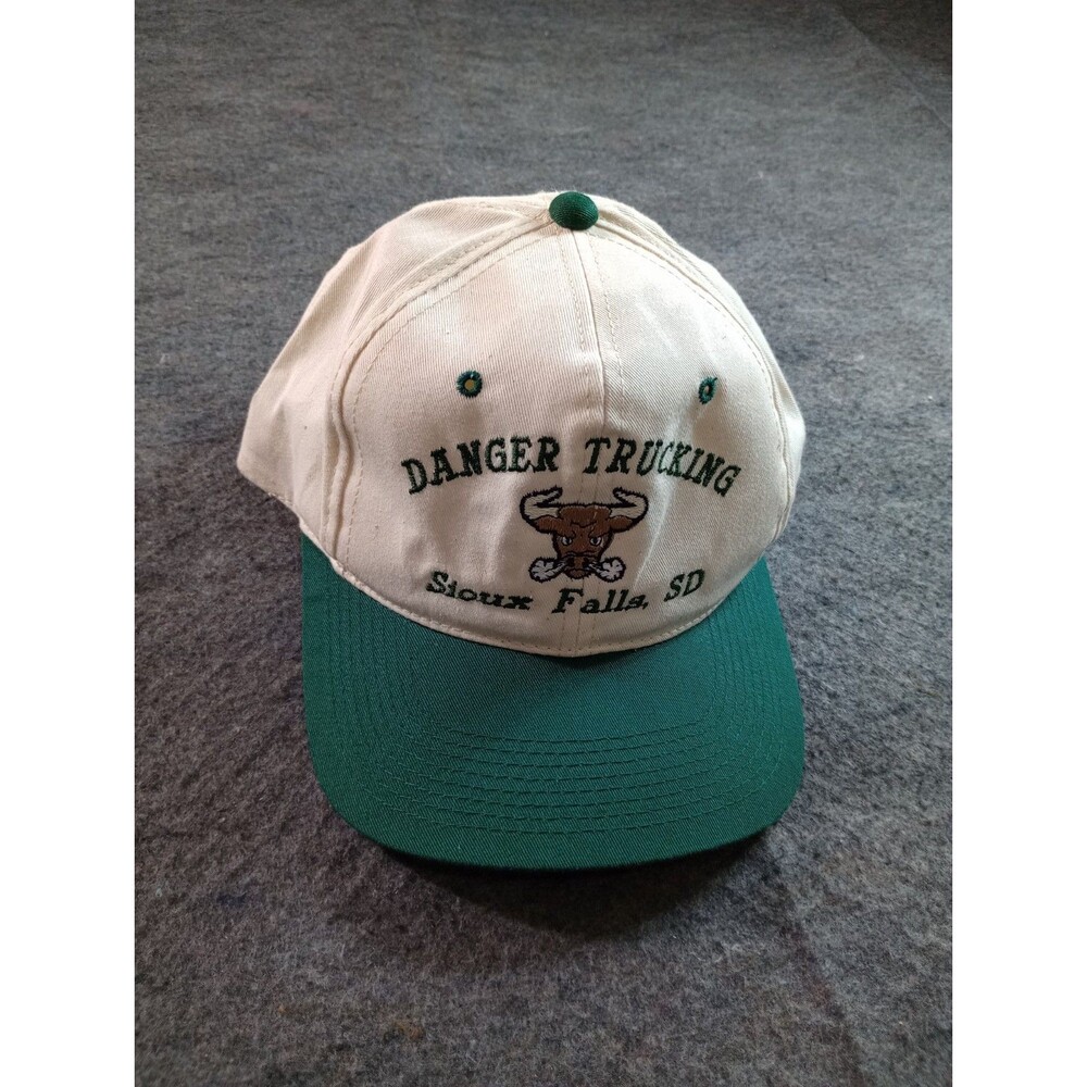 Vintage Danger Trucking Sioux Falls SD Snapback Hat Cap Green Off-White Bull